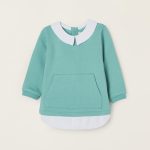 Cotton 2 in 1 Sweatshirt for Newborn Babies, Aqua Green