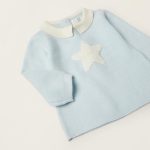 Fine Knit Jumper in Cotton for Newborn Baby Boys, Light Blue