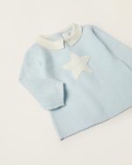 Fine Knit Jumper in Cotton for Newborn Baby Boys, Light Blue