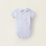 Body fleuri avec détail plissé pour nouveau-né, blanc/bleu