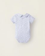 Body fleuri avec détail plissé pour nouveau-né, blanc/bleu