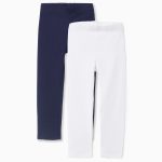 Lot de 2 paires de leggings fille blanc/bleu foncé