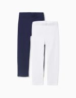 Lot de 2 paires de leggings fille blanc/bleu foncé