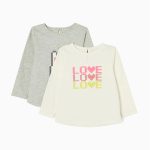 2-Pack T-shirts for Baby Girls 'Love', Grey/White