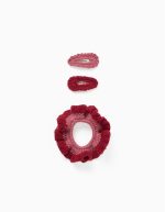 3-Pack Hair Slides + Scrunchie for Babies and Girls, Pink/Burgundy