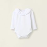 Body en coton avec col à volants pour nouveau-né fille, blanc