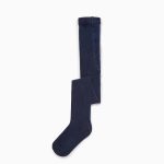 Collants côtelés anti-boulochage fille, bleu foncé