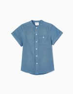 SHIRT SS LINEN, BLUE