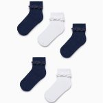 Pack 5 paires de chaussettes avec dentelle fille, blanc/bleu foncé