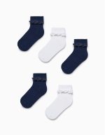 Pack 5 paires de chaussettes avec dentelle fille, blanc/bleu foncé
