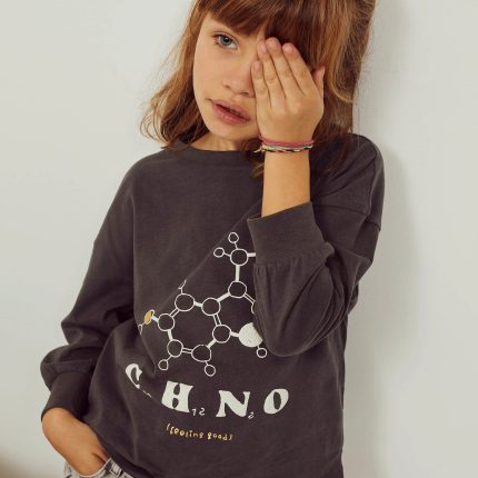 T-shirt manches longues en coton pour fille 'Feeling Good', gris