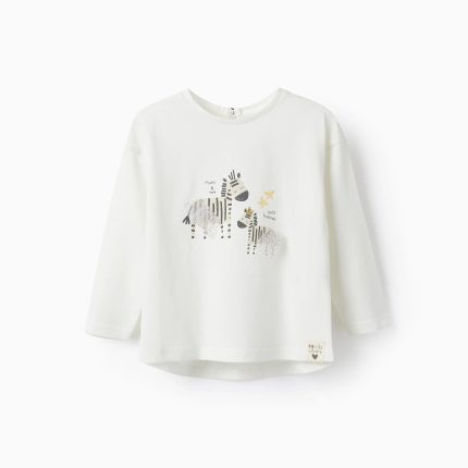 T-shirt en coton à manches longues pour bébé fille 'Zebras', blanc