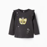 T-shirt à volants pour fille 'Cheetah', gris foncé