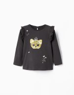 T-shirt à volants pour fille 'Cheetah', gris foncé