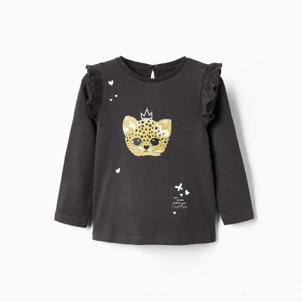 T-shirt à volants pour fille 'Cheetah', gris foncé