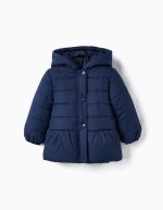 PADDED PEPLUM HOODED COAT FOR BABY GIRLS, DARK BLUE