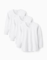Lot de 3 hauts intérieurs en coton effet thermique fille, blanc