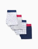 boxers en coton pour garçon, bleu foncé/blanc/gris