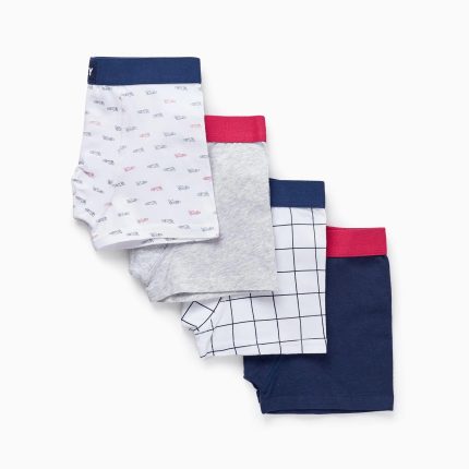 boxers en coton pour garçon, bleu foncé/blanc/gris