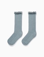 Chaussettes hautes avec dentelle pour fille, bleu
