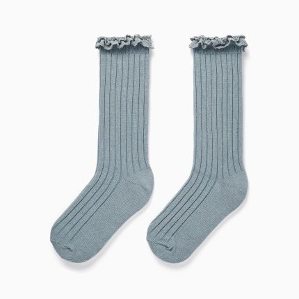 Chaussettes hautes avec dentelle pour fille, bleu