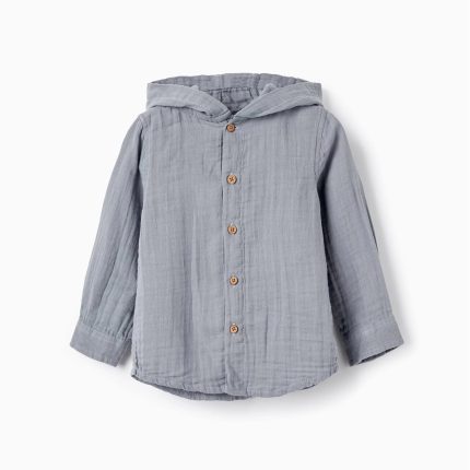 Chemise à capuche en bambula en coton pour bébés garçons, bleu