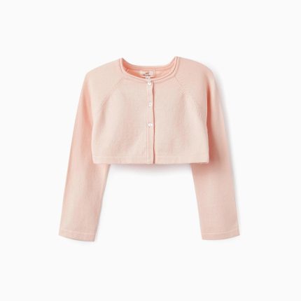 Veste boléro tricotée pour filles, rose clair