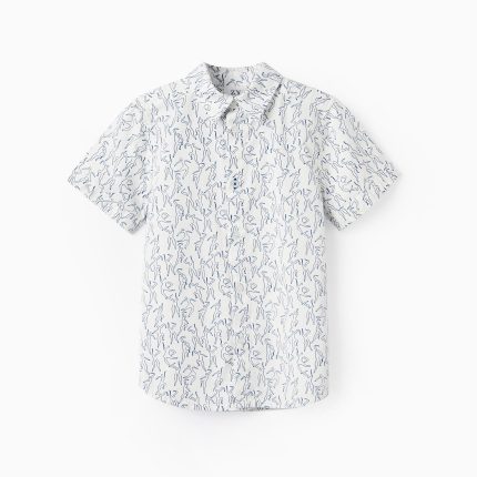 Chemise en coton à manches courtes pour garçon 'You&Me', blanc/bleu