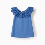 Top en coton avec broderie anglaise fille, bleu