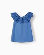 Top en coton avec broderie anglaise fille, bleu