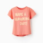 T-shirt en coton pour fille 'Have a Blooming Day!', Corail