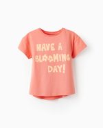 T-shirt en coton pour fille 'Have a Blooming Day!', Corail