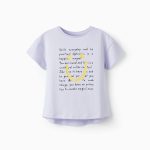 Cotton T Shirt with Glitter for Girls 'Smile Everyday', Lilac