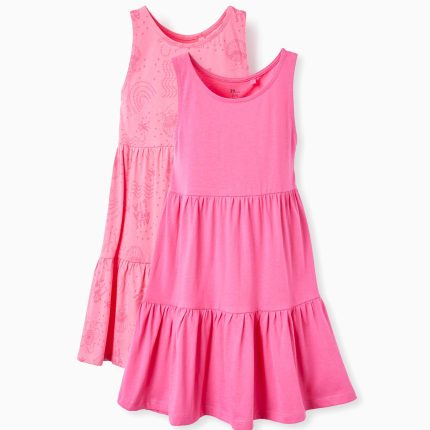 2 robes en coton fille, rose