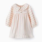 Robe en coton pour les petites filles, blanc / saumon