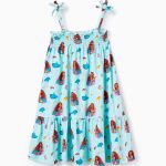 Robe Fille en Coton Imprimé 'Ariel', Vert Aqua
