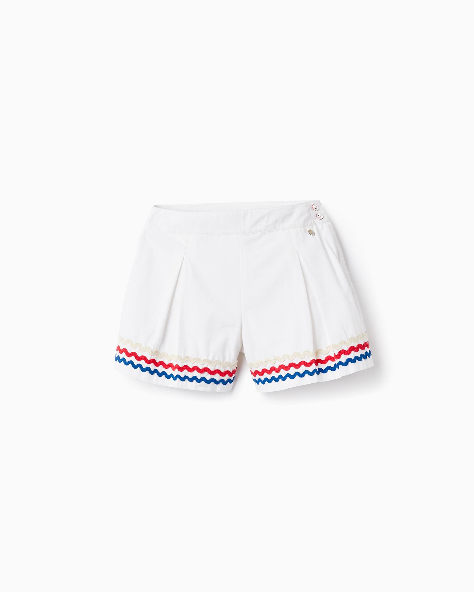 31059907041-v1-1.jpg Short en coton à rayures ondulées fille, blanc – Image 1