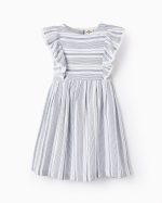 Robe Rayée avec Broderie Anglaise Fille 'B&S', Blanc/Bleu Foncé