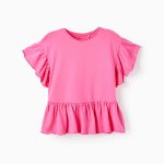 T-shirt en coton à volants fille, rose