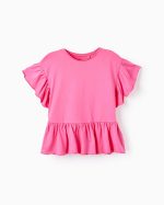 T-shirt en coton à volants fille, rose