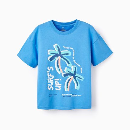T-shirt en coton avec imprimé garçon 'Surf', bleu