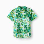Chemise à manches courtes pour garçons, blanc / vert