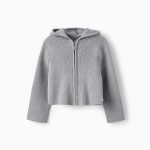 Cardigan tricoté avec fil de lurex et capuche pour filles, gris / argent