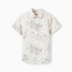 Chemise Garçon en Coton Floral 'B&S', Blanc