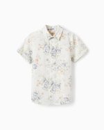 Chemise Garçon en Coton Floral 'B&S', Blanc