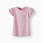 T-shirt en jersey en coton avec volants et étincelles pour filles, rose