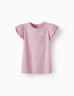 T-shirt en jersey en coton avec volants et étincelles pour filles, rose