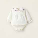 Blanage de bodys de coton pour les «fleurs» des filles nouveau-nés, blanc