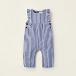 Striped Jumpsuit with Ruffles for Newborn Girls, Blue/White