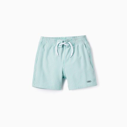 Short de bain rayé pour garçon, vert/blanc